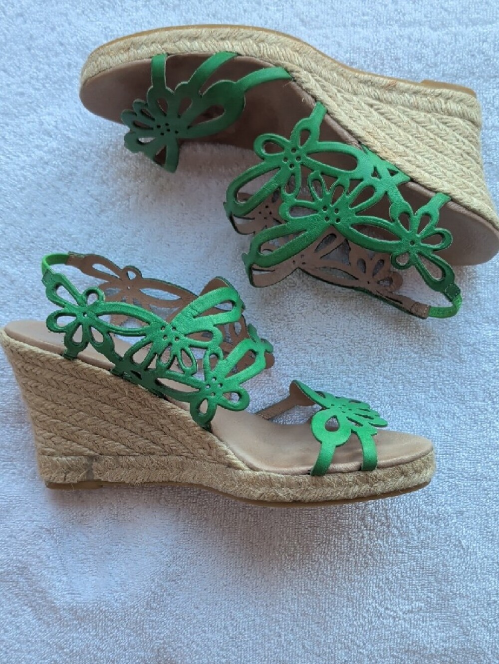 Eric Michael Jillian kelly green laser cut floral pattern wedge espadrilles - Picture 7 of 8